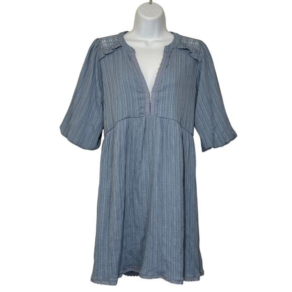 Betsey Johnson Dresses & Skirts - Betsey Johnson Blue Textured Cotton Dress M | Cottagecore Puff Sleeve Boho